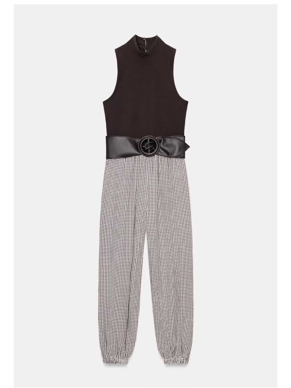 ZARA Sleeveless Mock Neck Jumpsuit in Black and Houndstooth